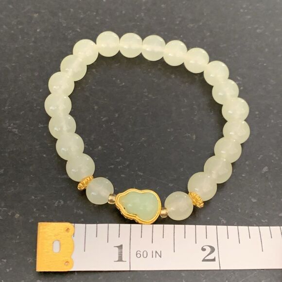 Asian-Style Men’s Green Beaded Healing Stretch Bracelet, Jade / Aventurine Look - Picture 7 of 7